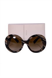 Prada - Brown & Beige Print Round Large Sunglasses - Current Boutique