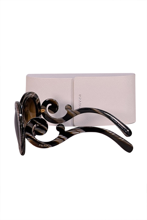Prada - Brown & Beige Print Round Large Sunglasses - Current Boutique