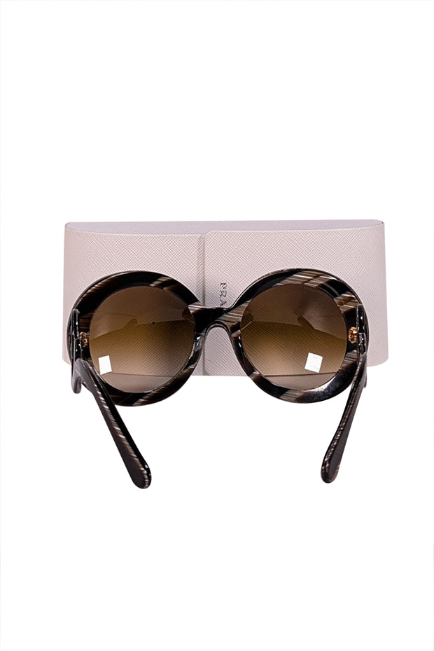 Prada - Brown & Beige Print Round Large Sunglasses - Current Boutique
