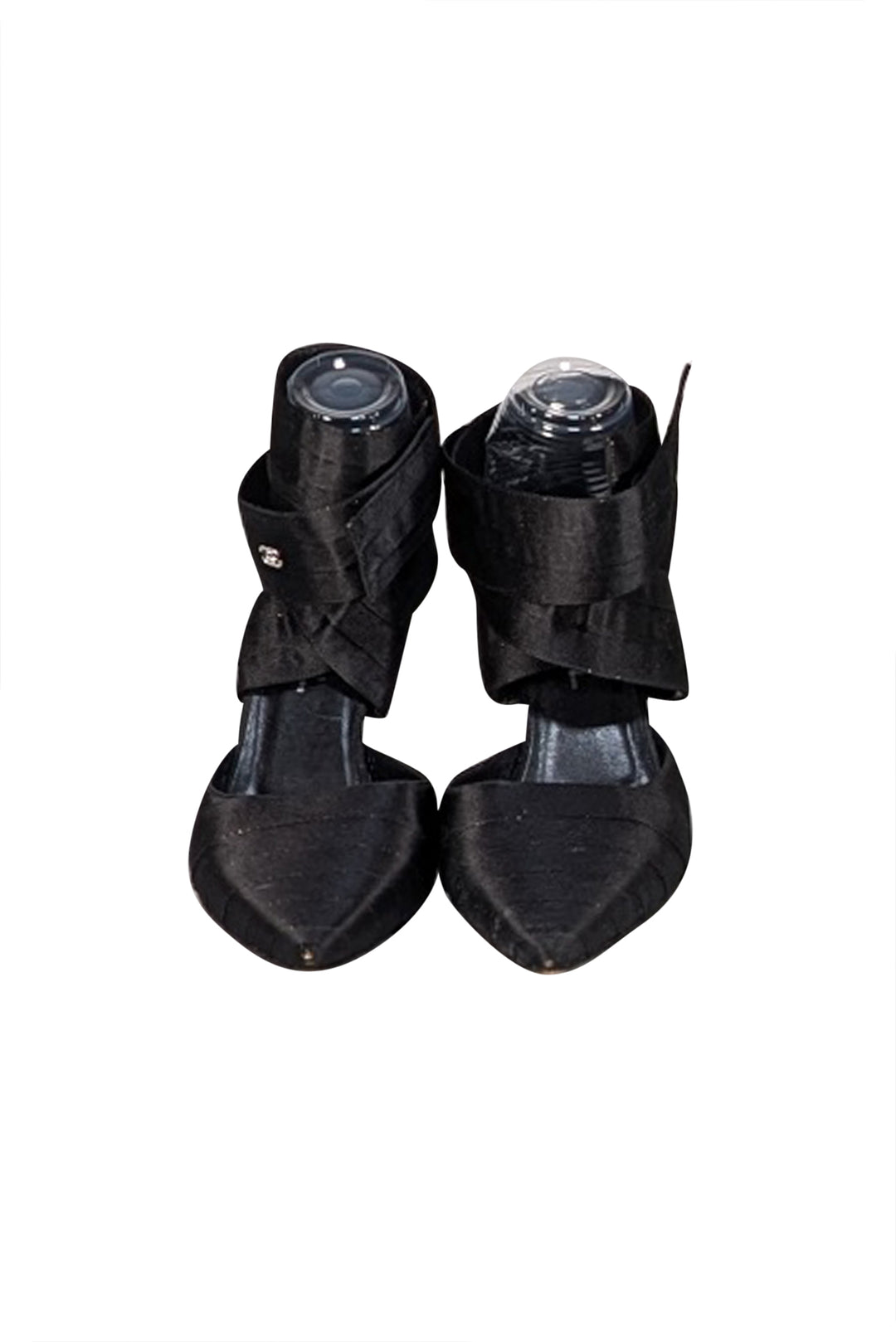 Chanel - Black Satin Wrap Around Strappy Heels Sz 9 | Current Boutique