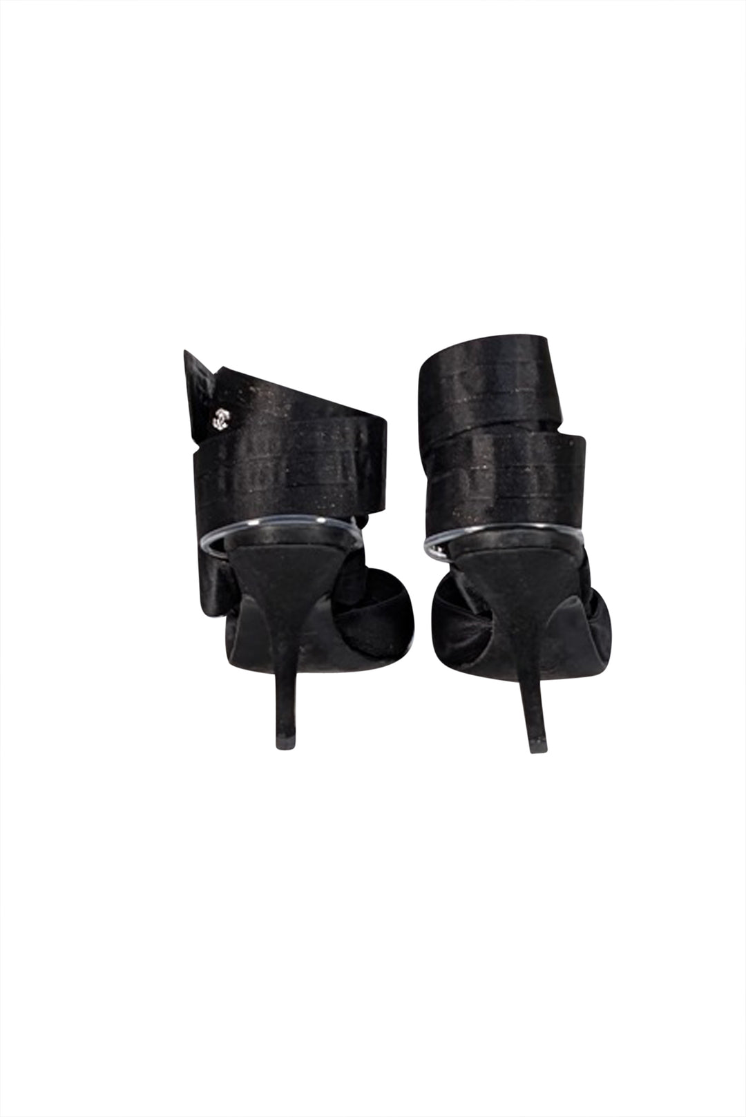 Chanel - Black Satin Wrap Around Strappy Heels Sz 9 | Current Boutique