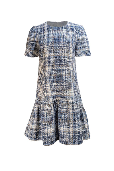 Shoshanna - Blue, Navy, White, & Beige Tweed Short Sleeve Dress Sz 12 - Current Boutique