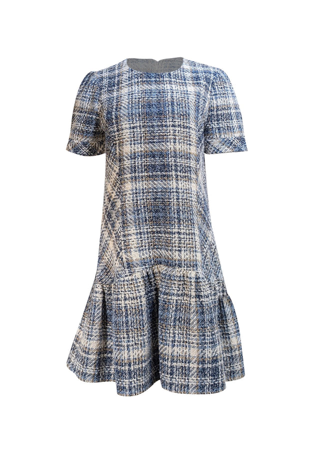 Shoshanna - Blue, Navy, White, & Beige Tweed Short Sleeve Dress Sz 12 - Current Boutique