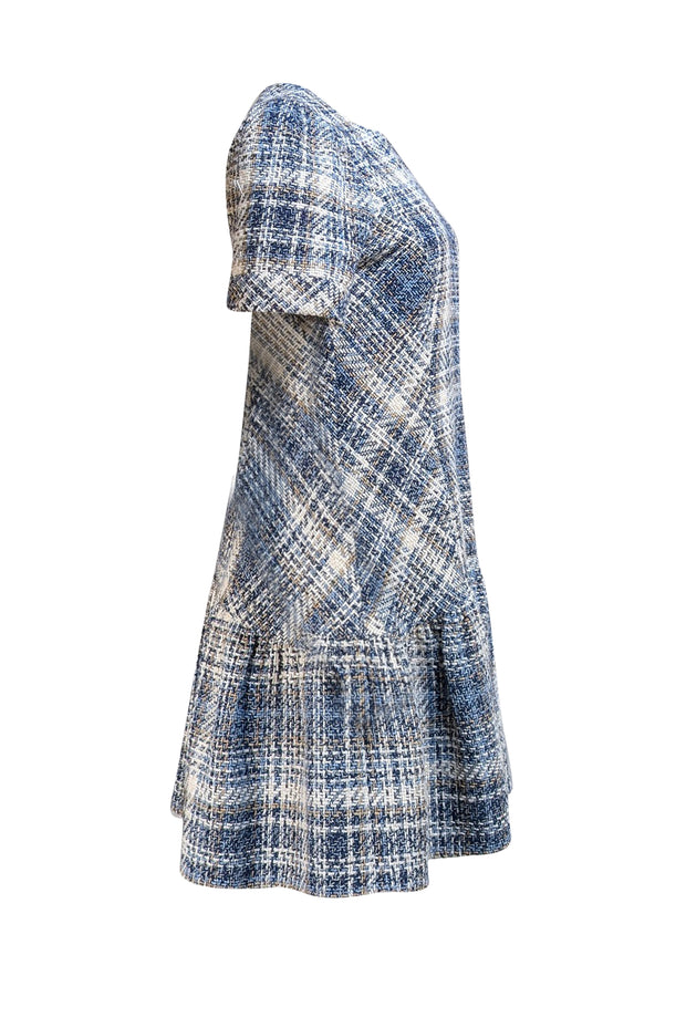 Shoshanna - Blue, Navy, White, & Beige Tweed Short Sleeve Dress Sz 12 - Current Boutique