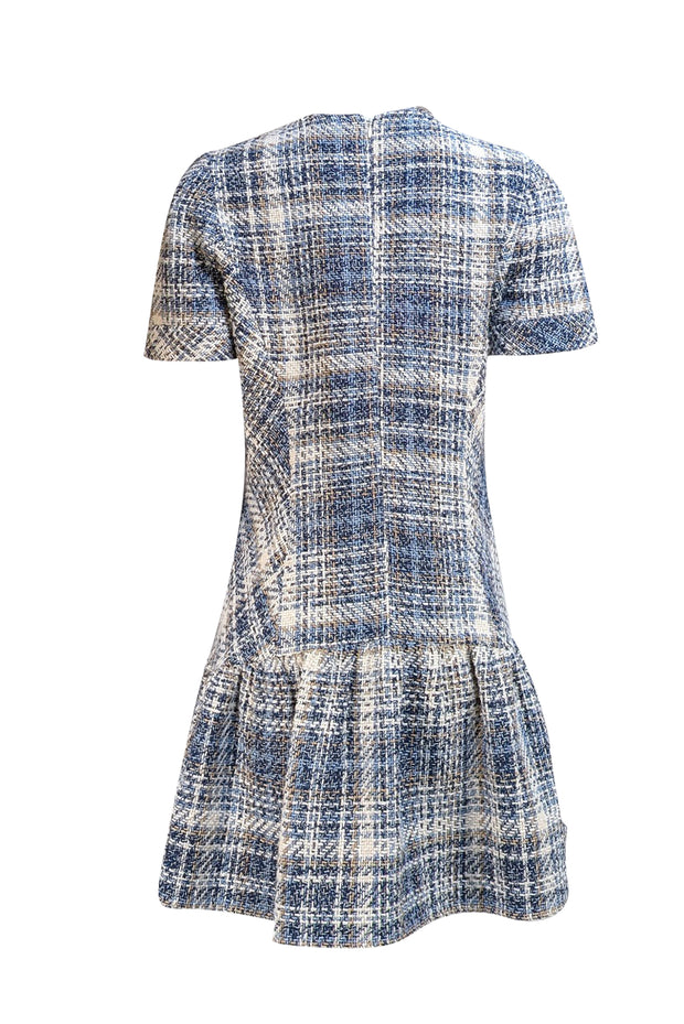 Shoshanna - Blue, Navy, White, & Beige Tweed Short Sleeve Dress Sz 12 - Current Boutique