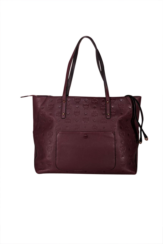 MCM - Maroon Leather Monogram Embossed Tote Bag MCM - Maroon Leather Monogram Embossed Tote Bag main image 4