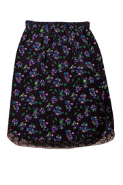 Zadig & Voltaire - Navy w/ Blue & Green Floral Print Slip Skirt Sz M