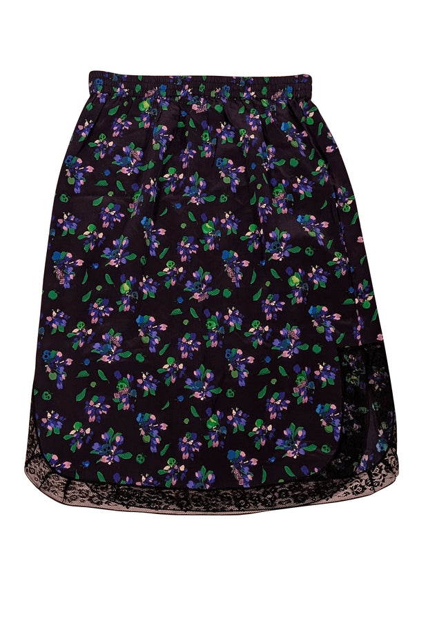 Zadig & Voltaire - Navy w/ Blue & Green Floral Print Slip Skirt Sz M