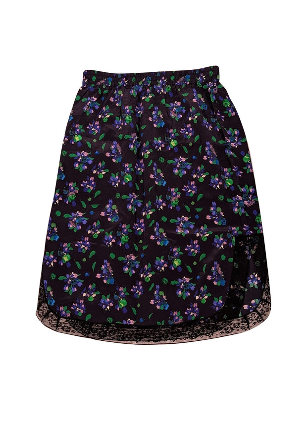 Zadig & Voltaire - Navy w/ Blue & Green Floral Print Slip Skirt Sz M