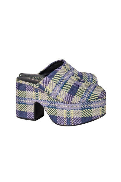 Larroude - Purple, Green, & Yellow Plaid Platform Mule Clogs Sz 8.5 - Current Boutique