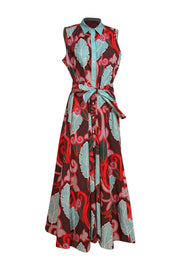 Sara Roka - Brown Multi Abstract Print Belted Maxi Dress Sz 12 - Current Boutique