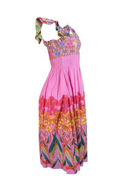 Roopa Pemmaraju - Bubblegum Pink Floral Smocked Mini Dress Sz M - Current Boutique