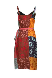 Oliver Strelli - Brown Abstract Multi Print Silk Wrap Midi Dress Sz 4 - Current Boutique