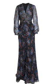 Veronica Beard - Black w/Multicolor Paisley Print Silk Floor Length Dress Sz 6 - Current Boutique