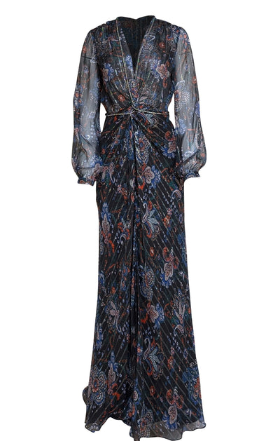 Veronica Beard - Black w/Multicolor Paisley Print Silk Floor Length Dress Sz 6 - Current Boutique