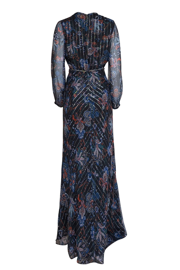 Veronica Beard - Black w/Multicolor Paisley Print Silk Floor Length Dress Sz 6 - Current Boutique