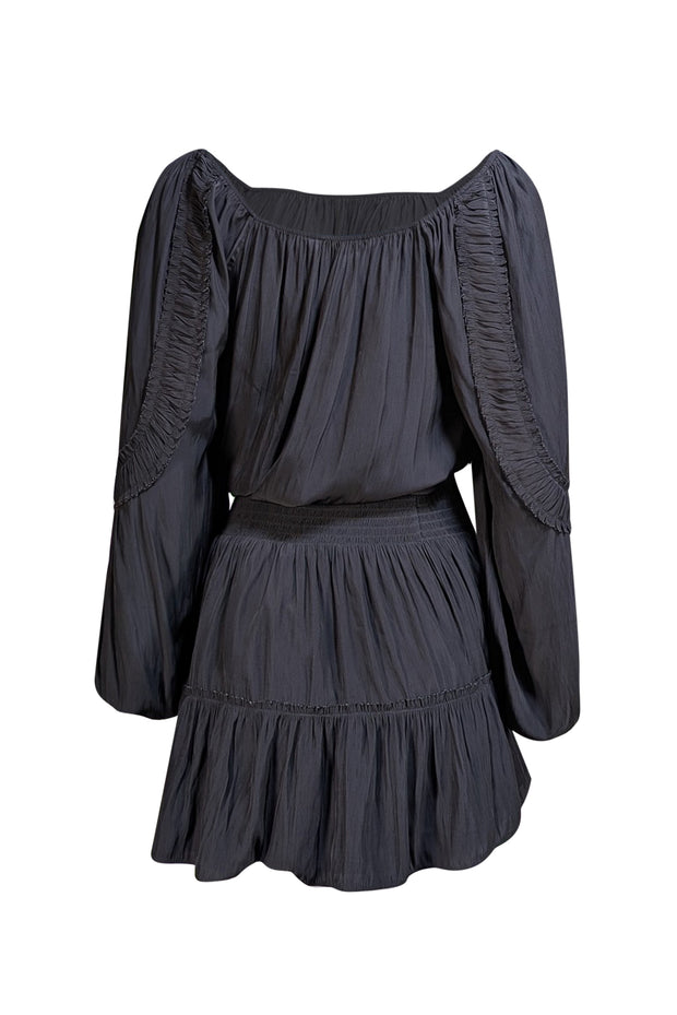 Ramy Brook - Black Satin Long Sleeve Ruffled Dress Sz S Ramy Brook - Black Satin Long Sleeve Ruffled Dress Sz S