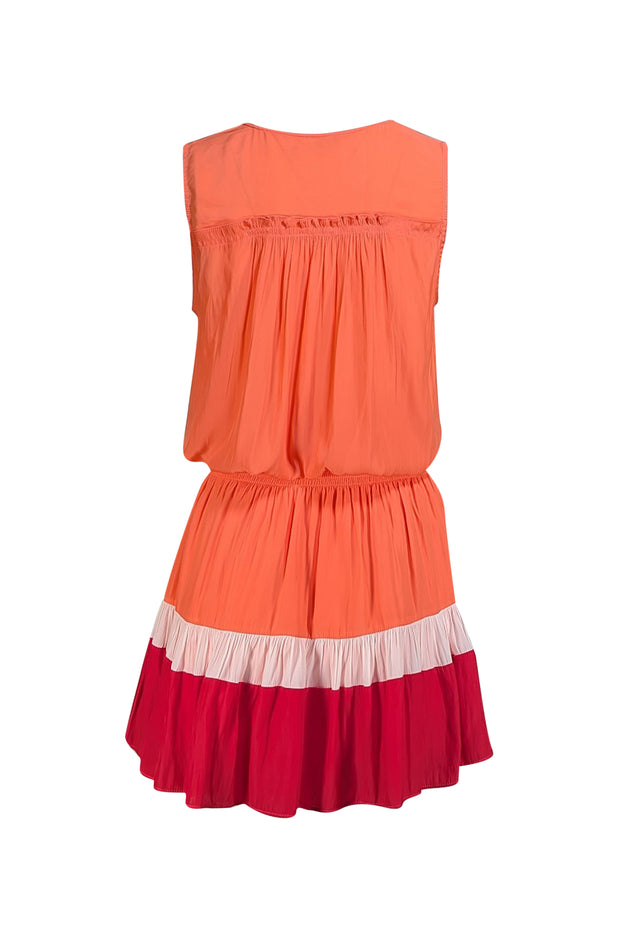 Ramy Brook - Orange, White, & Pink Colorblock Sleeveless Smocked Waist Dress Sz S - Current Boutique