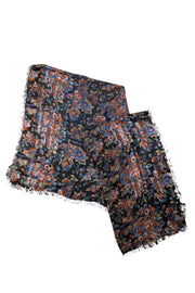 Gucci - Black & Multicolor Silk Floral & Bird Print Scarf