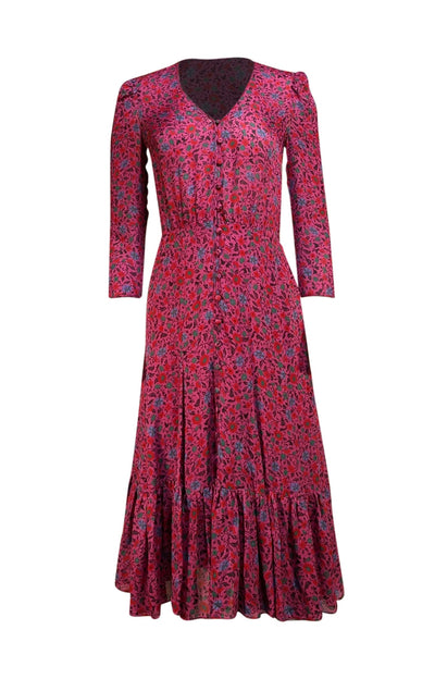 Veronica Beard - Magenta Purple Floral Midi Dress Sz 2 - Current Boutique
