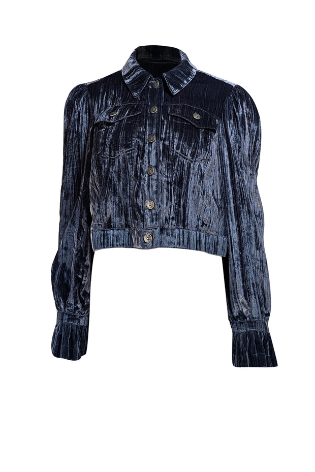 Cinq a Sept - Blue Crushed Velvet Button Front Jacket Sz L