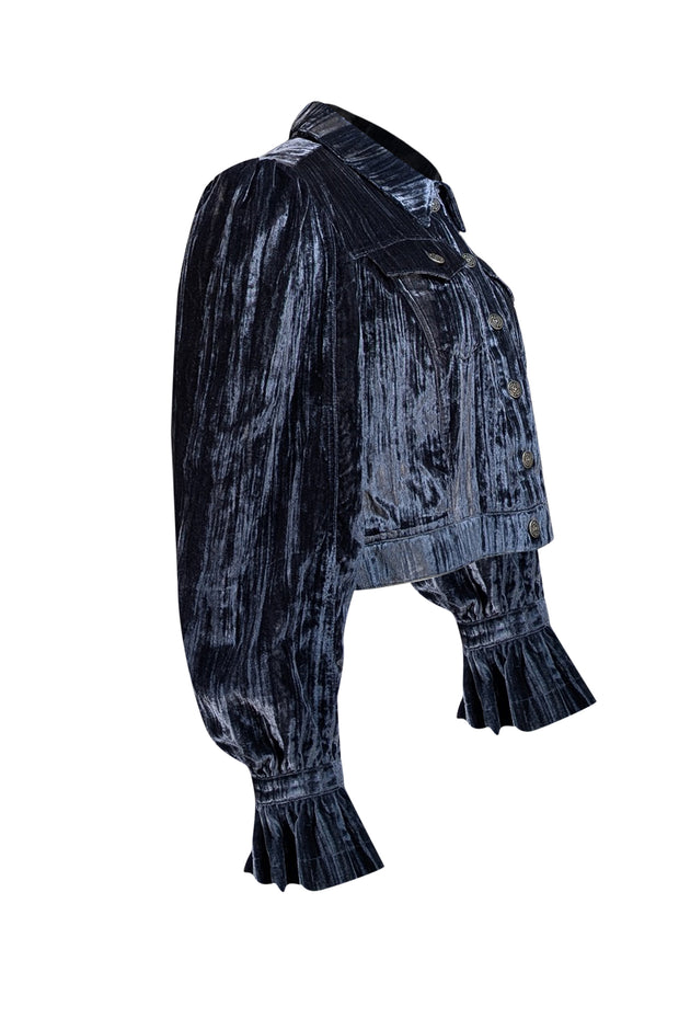 Cinq a Sept - Blue Crushed Velvet Button Front Jacket Sz L