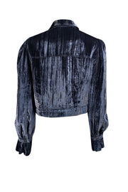 Cinq a Sept - Blue Crushed Velvet Button Front Jacket Sz L