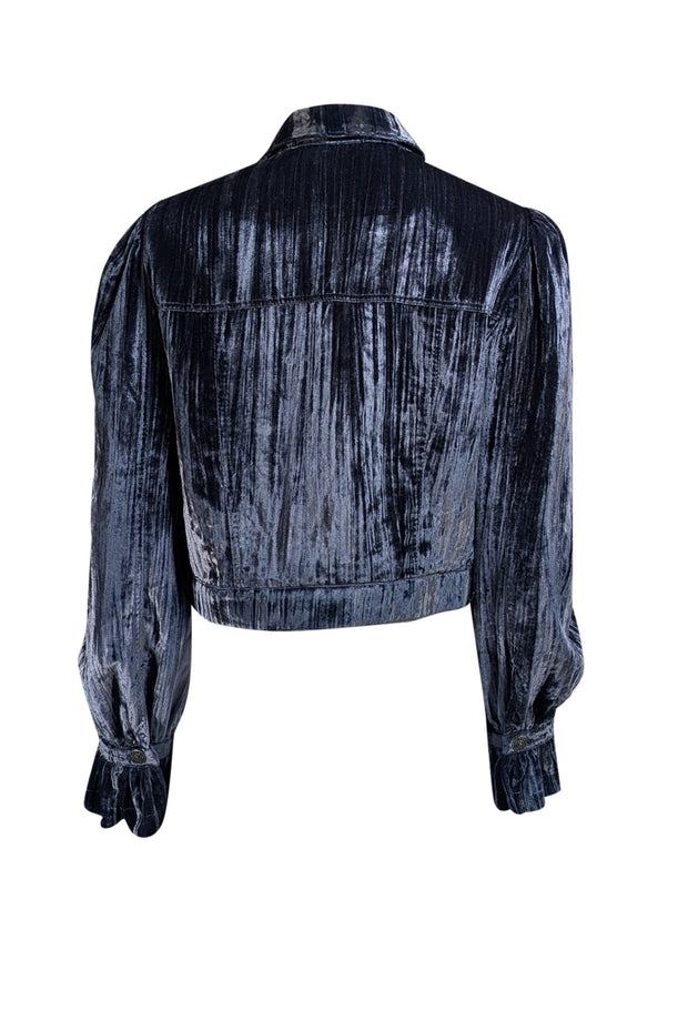 Cinq a Sept - Blue Crushed Velvet Button Front Jacket Sz L