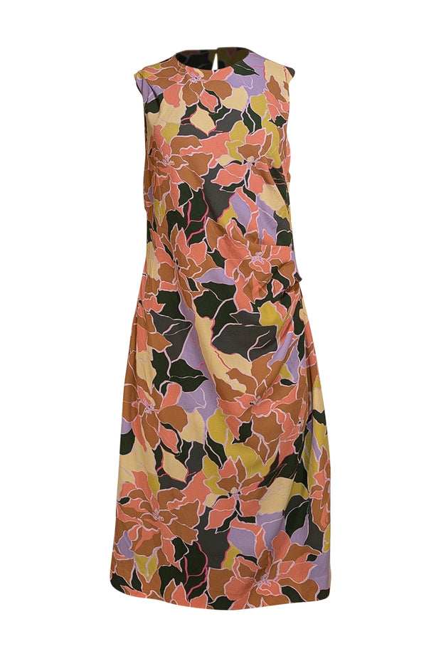 Dries Van Noten - Tan, Green, Lavender, & Peach Print Dress Sz 6 - Current Boutique