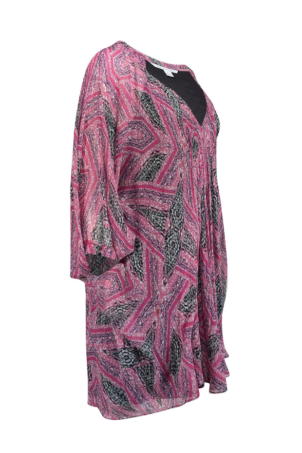 Diane von Furstenberg - Pink Printed Silk Dress w/ Batwing Sleeves Sz 8