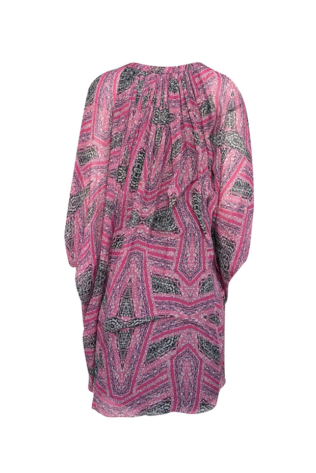 Diane von Furstenberg - Pink Printed Silk Dress w/ Batwing Sleeves Sz 8