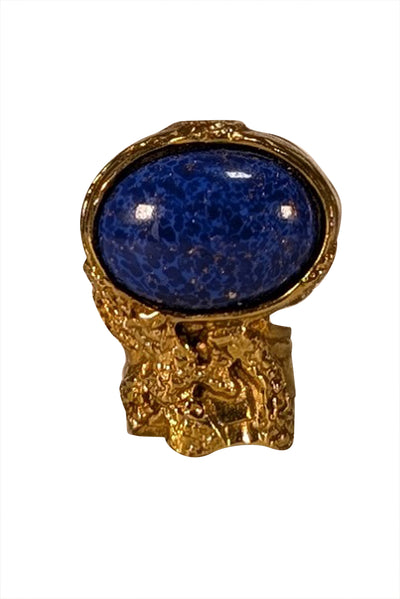 Yves Saint Laurent - Gold & Blue Glass Cabochon Arty Ovale Ring Sz 6 - Current Boutique
