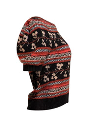 Ulla Johnson - Black Multi Fair Isle Wool Short Sleeve Sweater Sz S - Current Boutique