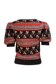 Ulla Johnson - Black Multi Fair Isle Wool Short Sleeve Sweater Sz S - Current Boutique