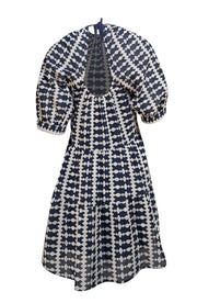 Maje - Navy w/White Embroidery Puff Sleeve Mini "Ridol" Dress Sz 4 - Current Boutique