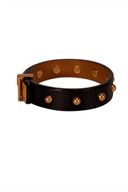 Hermes - Black Leather Gold Studded Trim Bracelet