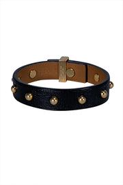 Hermes - Black Leather Gold Studded Trim Bracelet