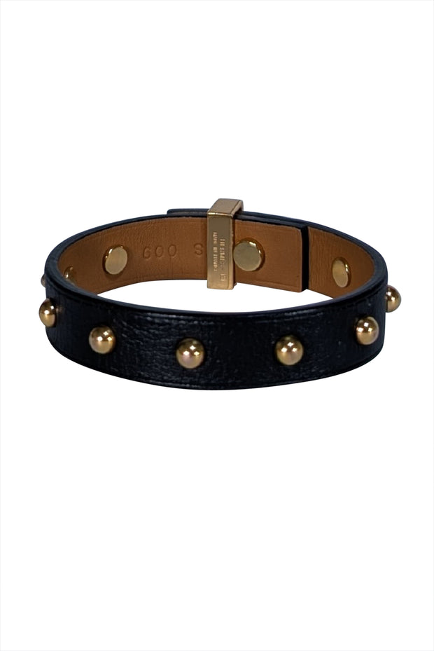 Hermes - Black Leather Gold Studded Trim Bracelet