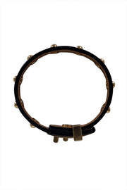 Hermes - Black Leather Gold Studded Trim Bracelet