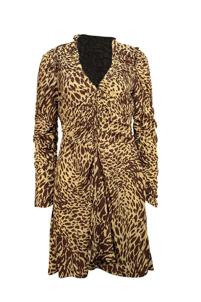 A.L.C. - Brown & Pale Yellow Animal Print Long Sleeve Dress Sz 8 - Current Boutique