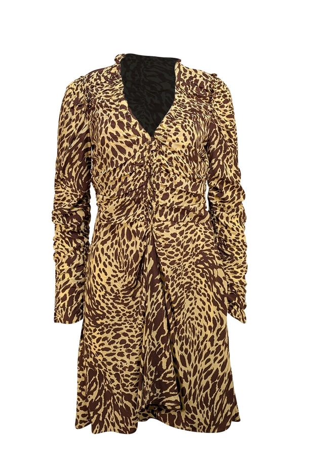 A.L.C. - Brown & Pale Yellow Animal Print Long Sleeve Dress Sz 8 - Current Boutique