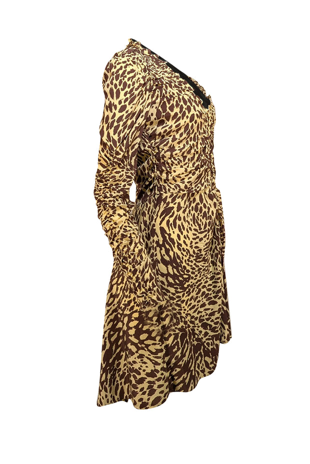 A.L.C. - Brown & Pale Yellow Animal Print Long Sleeve Dress Sz 8 - Current Boutique