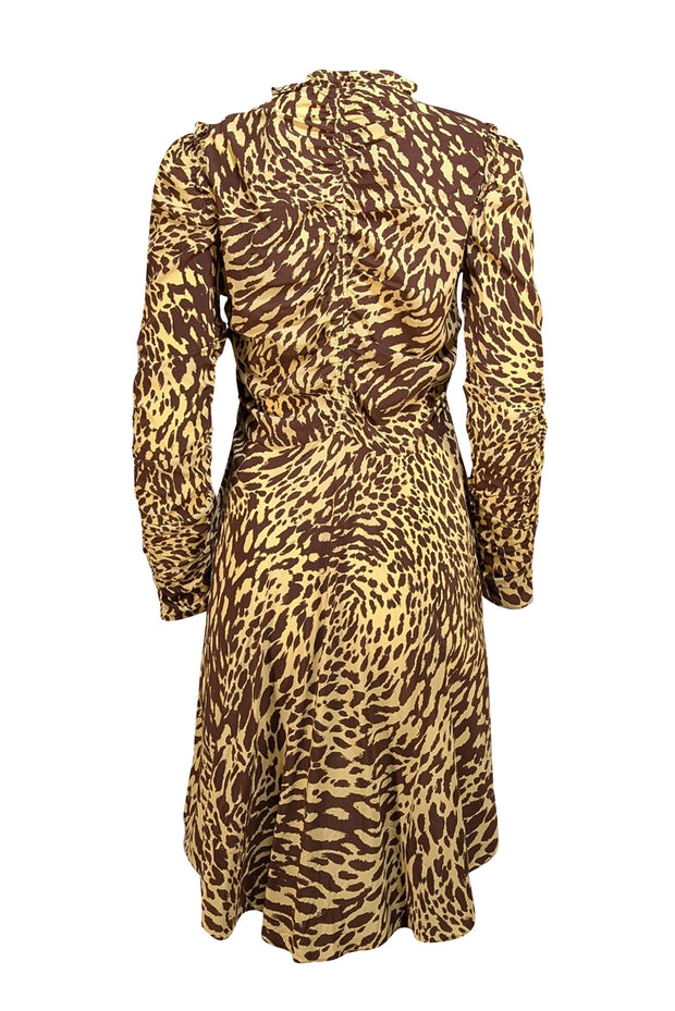 A.L.C. - Brown & Pale Yellow Animal Print Long Sleeve Dress Sz 8 - Current Boutique