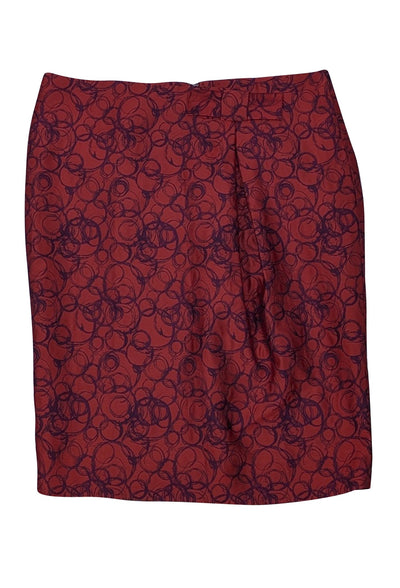 Vera Wang Lavender Label - Orange & Purple Abstract Dot Pencil Mini Skirt Sz 8 - Current Boutique