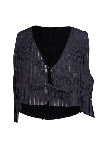 Emporio Armani - Black Silk Pleated Tie Front Top Sz 8 - Current Boutique