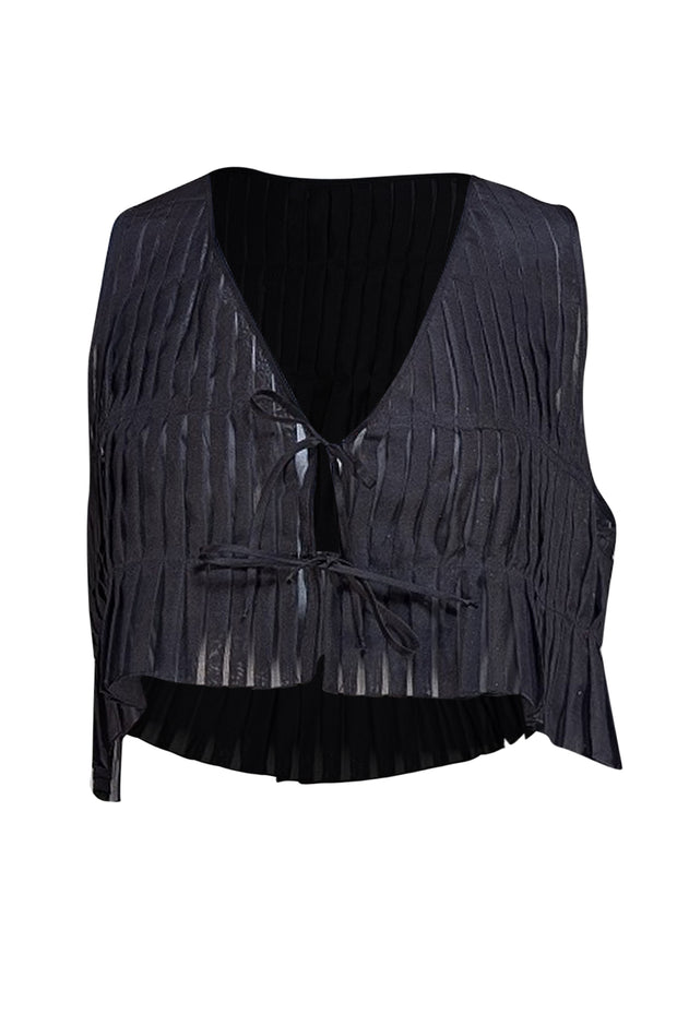 Emporio Armani - Black Silk Pleated Tie Front Top Sz 8 - Current Boutique