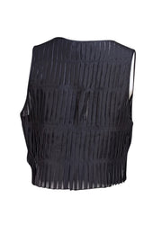 Emporio Armani - Black Silk Pleated Tie Front Top Sz 8 - Current Boutique