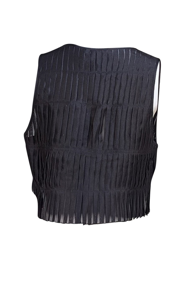 Emporio Armani - Black Silk Pleated Tie Front Top Sz 8 - Current Boutique