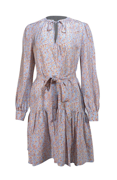 Rebecca Taylor - Light Blue, Orange, & Red Floral Drop Waist Dress Sz S - Current Boutique