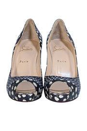 Christian Louboutin - Black & Cream Print Peep Toe Pumps Sz 10